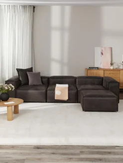 Sofá rinconera modular de cuero reciclado con reposapiés izquierdo/derecho Lennon (4 plazas)
