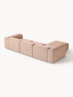 Sofá rinconera modular de mezcla de lino con reposapiés izquierdo/derecho Lennon (4 plazas)