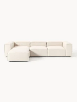 Sofá rinconera modular de mezcla de lino con reposapiés izquierdo/derecho Lennon (4 plazas)