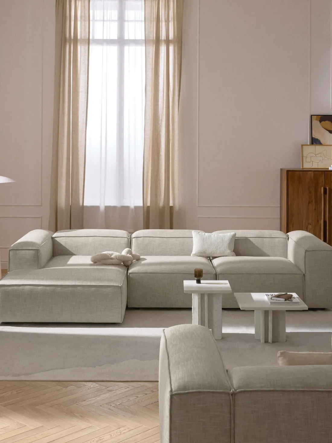 Sofá rinconera modular de mezcla de lino Lennon