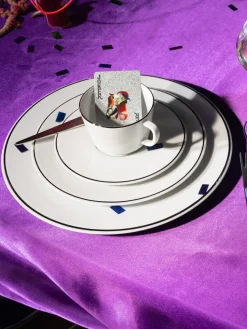 Tazas pequeñas con platitos de porcelana con borde platino pintado a mano Vitruv, 2 uds.