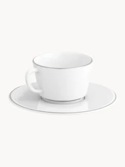 Tazas pequeñas con platitos de porcelana con borde platino pintado a mano Vitruv, 2 uds.
