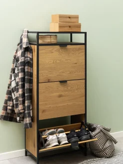 Zapatero de madera con compartimentos plegables Seaford